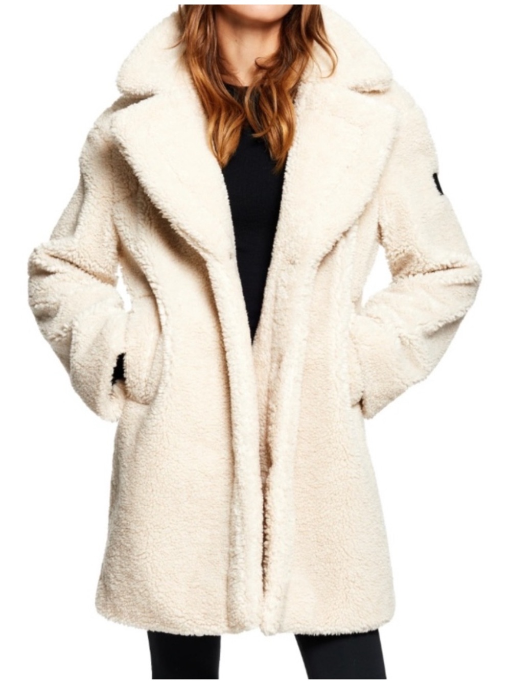 SAM. New York Mid Length Sherpa Coat Jacket in Almond Size Small Women’s S